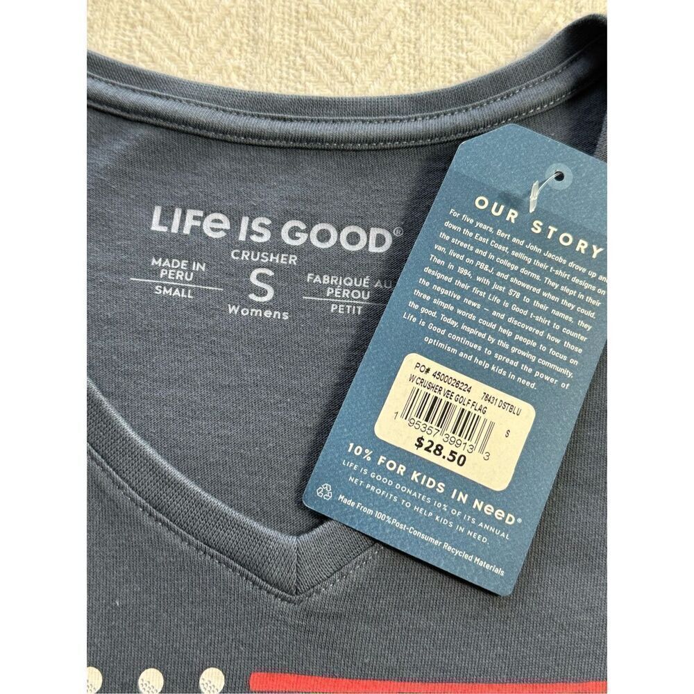 Life is Good Women’s SMALL Golf Flag V Neck T-Shirt - NWT - Picture 3 of 6
